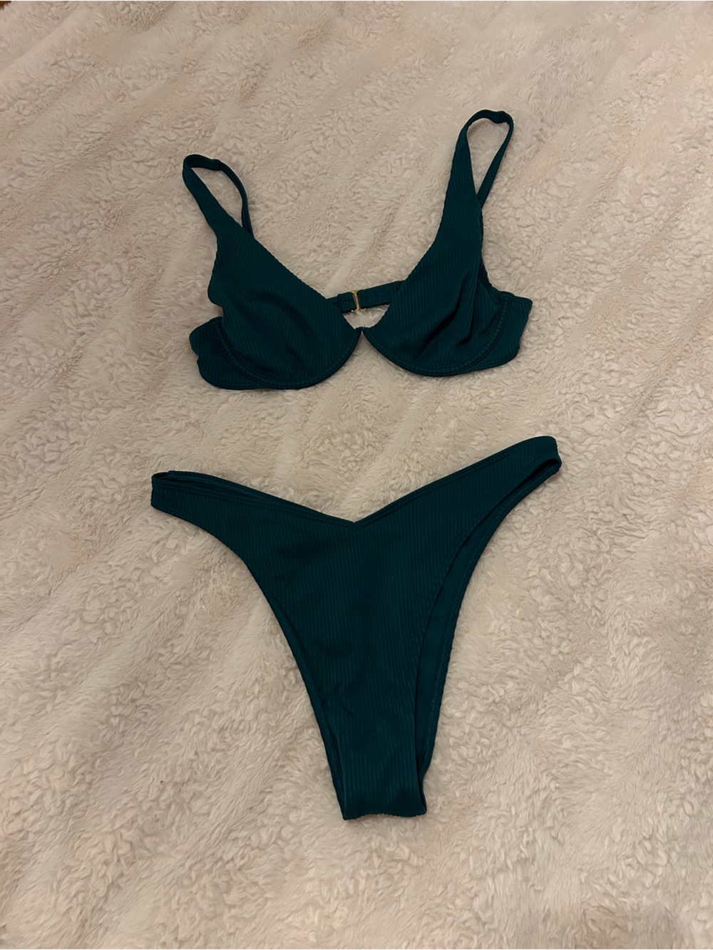 Hollister Dark Green Ribbed Bikini Set - Top & High-Cut Bottom